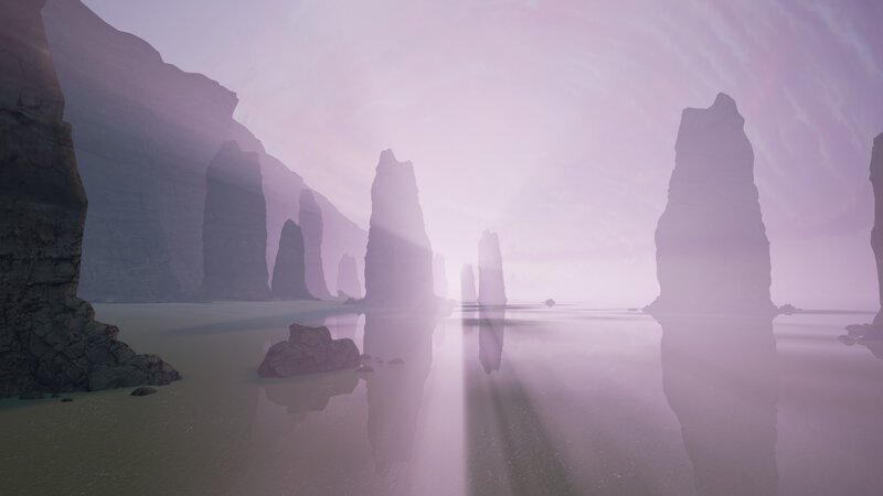 Rock Formations in Water — Purple, Serene, Sunset