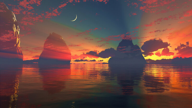 Rock Formations in Water — Red, Dramatic, Sunset