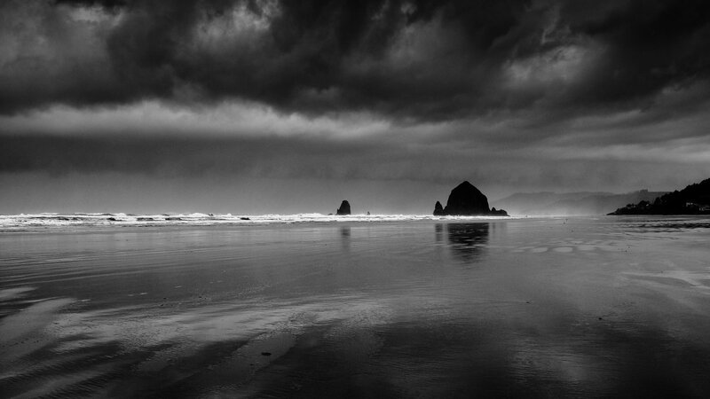 Rock Formations on Beach — Black, Dramatic