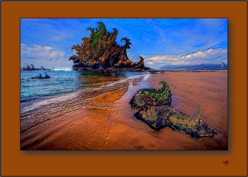 Rock Formations on Beach — Blue, Dramatic, Afternoon