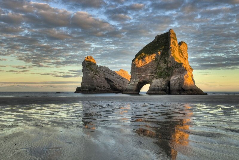 Rock Formations on Beach — Blue, Dramatic, Sunrise