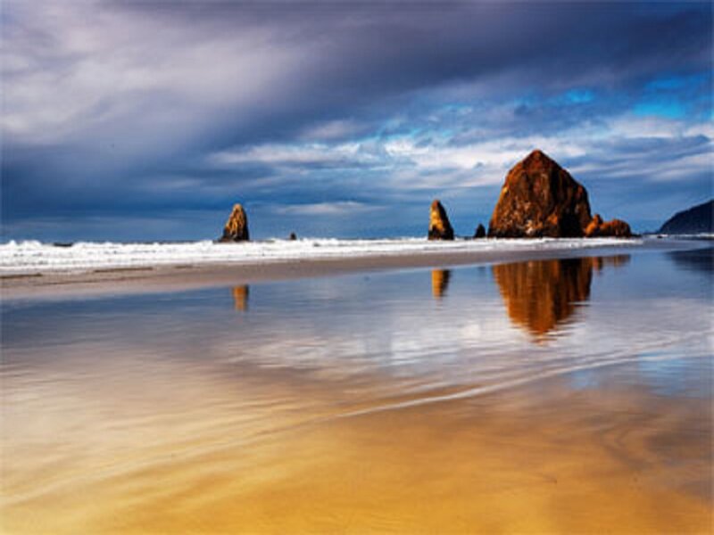 Rock Formations on Beach — Blue, Dramatic, Sunset, Photograph, Ocean