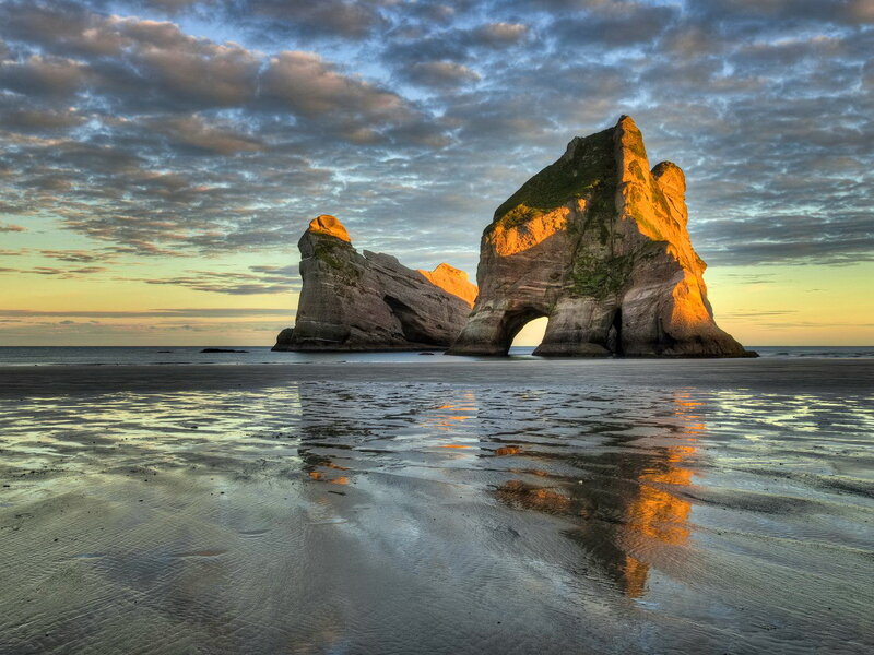 Rock Formations on Beach — Blue, Dramatic, Sunset, Photograph