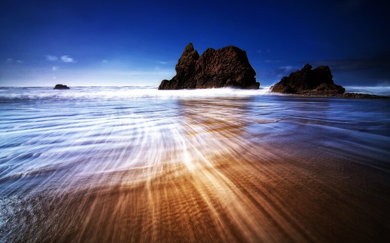 Rock Formations on Beach — Blue, Dramatic, Sunset