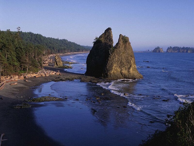 Rock Formations on Beach — Blue, Serene, Morning