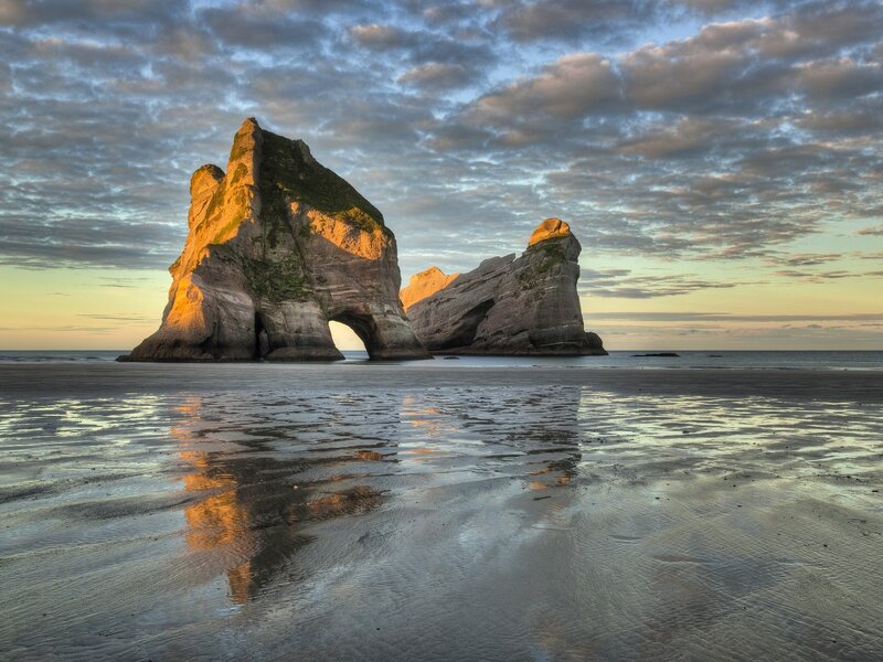 Rock Formations on Beach — Blue, Serene, Sunrise