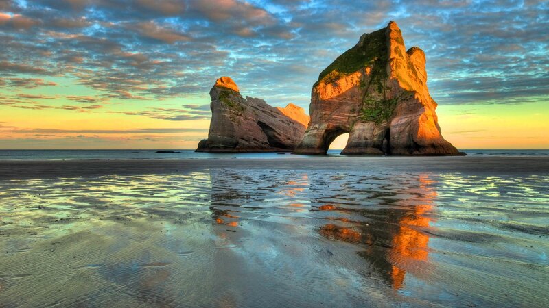 Rock Formations on Beach — Blue, Serene, Sunset