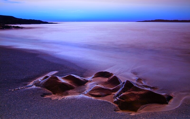 Rock Formations on Beach — Blue, Serene