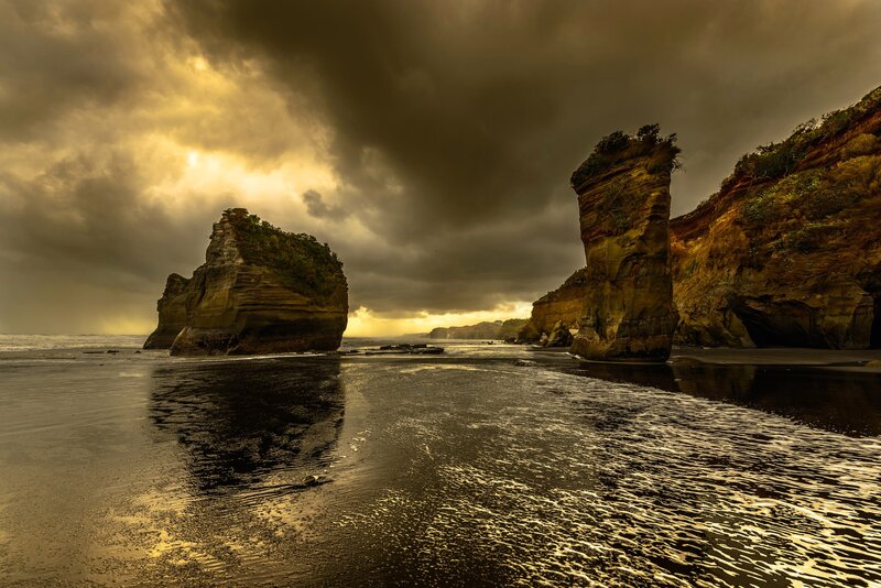 Rock Formations on Beach — Brown, Dramatic