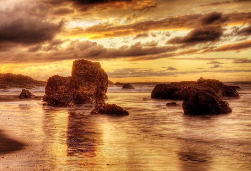 Rock Formations on Beach — Gold