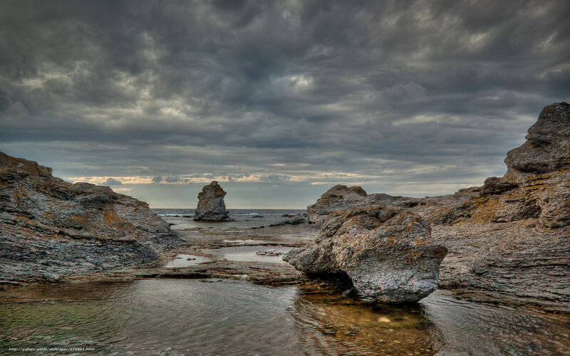 Rock Formations on Beach — Gray, Dramatic, Afternoon