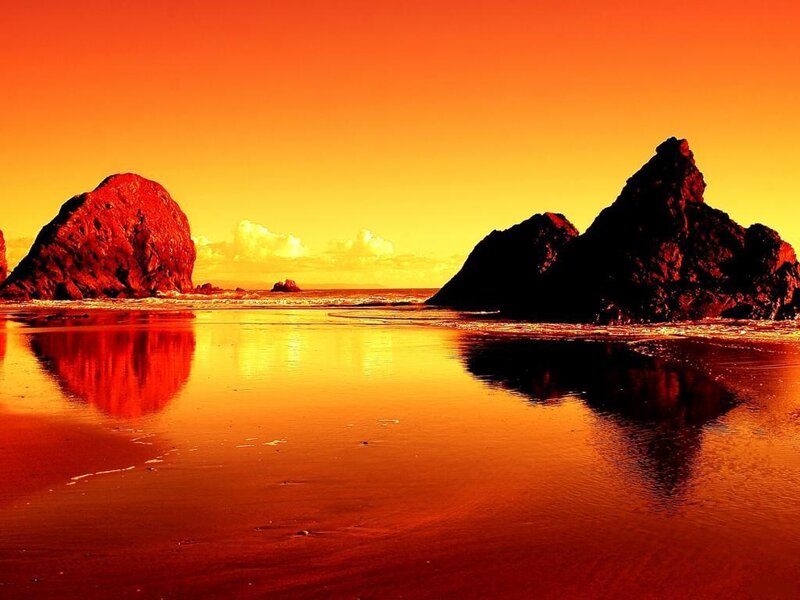 Rock Formations on Beach — Orange, Dramatic