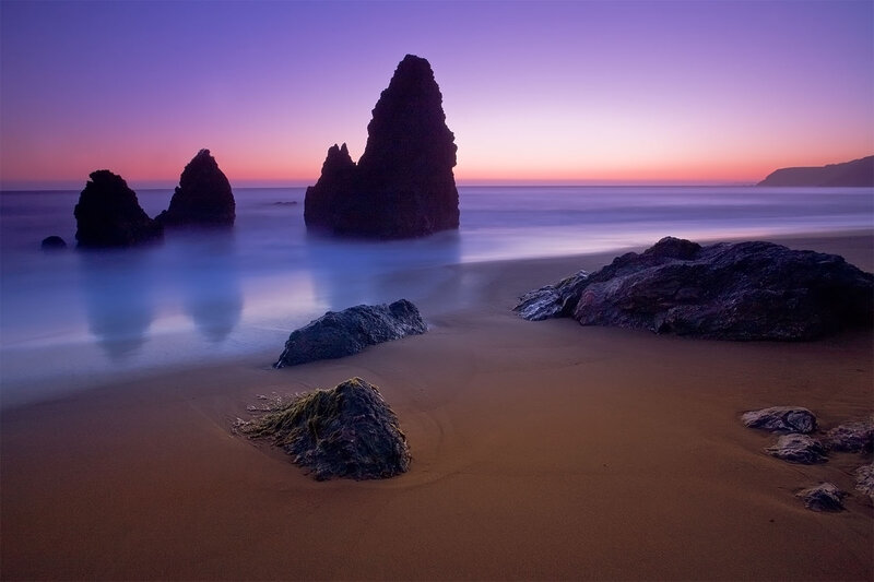 Rock Formations on Beach — Purple, Serene