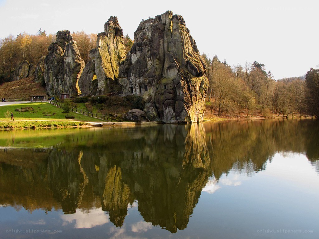 Rock formations reflected in a lake