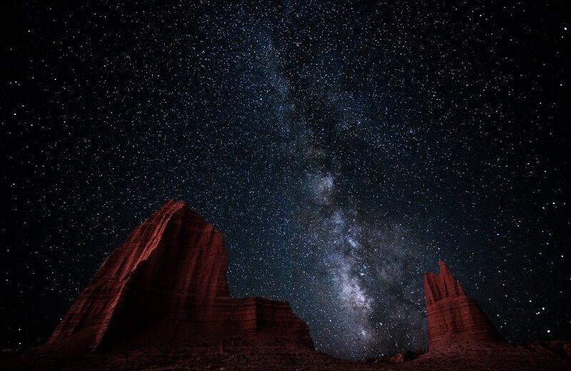 Rock Formations under Stars — Black, Dramatic, Night, Photograph