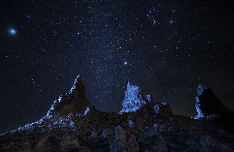 Rock Formations under Stars — Black, Serene, Night, Photograph