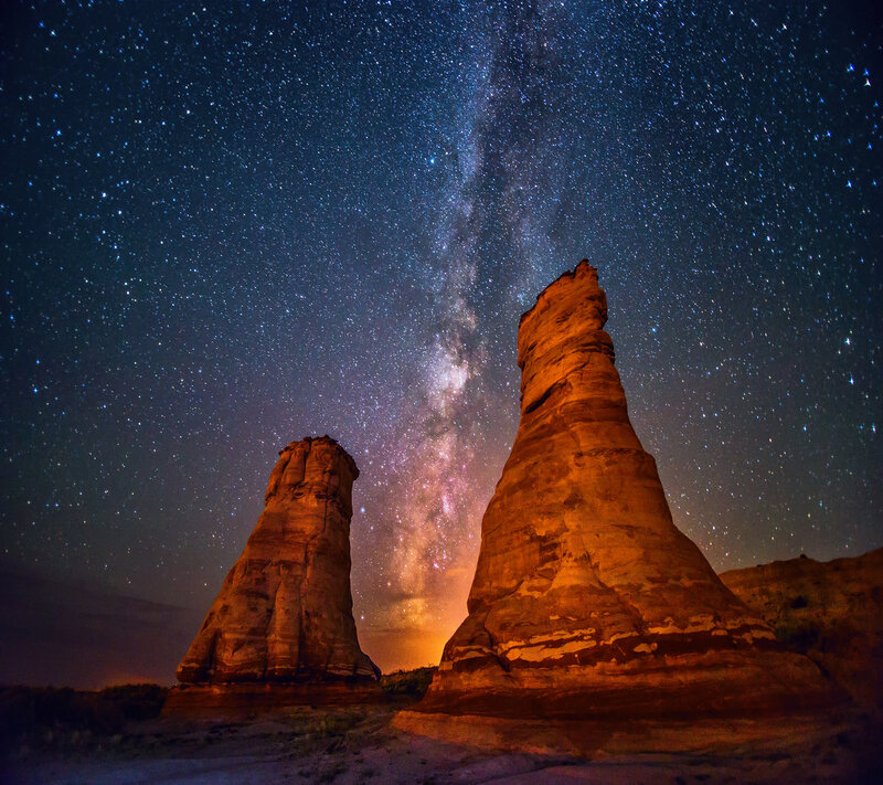Rock Formations under Stars — Blue, Dramatic, Night, Photograph
