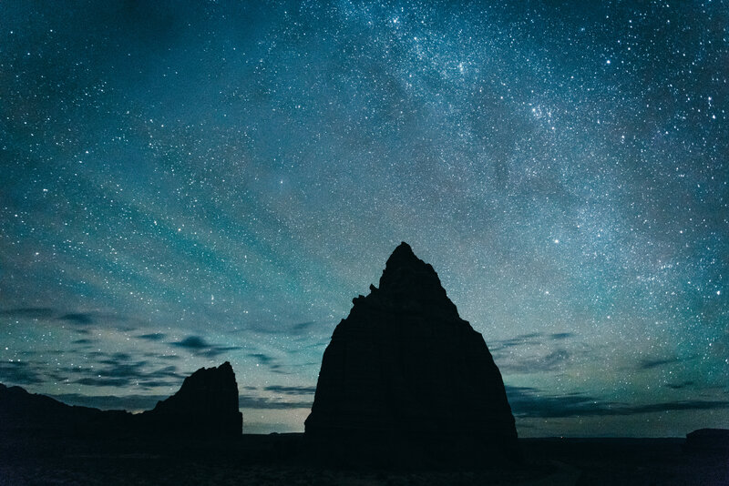 Rock Formations under Stars — Blue, Serene, Night