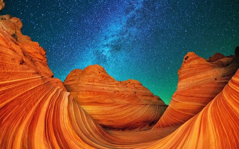 Rock Formations under Stars — Blue, Serene