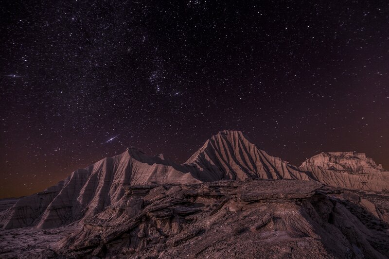 Rock Formations under Stars — Purple, Dramatic, Night