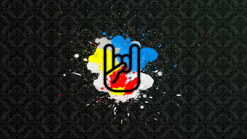 rock hand gesture with paint splatter