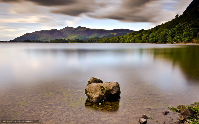 Rock in Calm Lake — Blue, Serene, Afternoon
