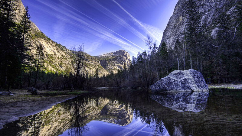 Rock in Calm Water — Blue, Serene, Afternoon, Photograph