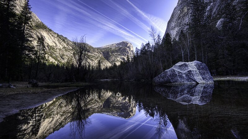 Rock in Calm Water — Blue, Serene