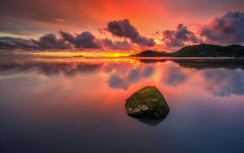 Rock in Calm Water — Orange, Serene