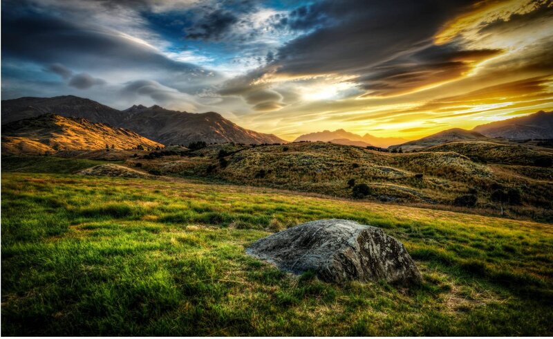 Rock in Grassy Field