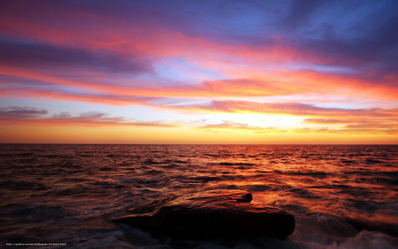 Rock in Ocean at Sunset — Orange, Dramatic