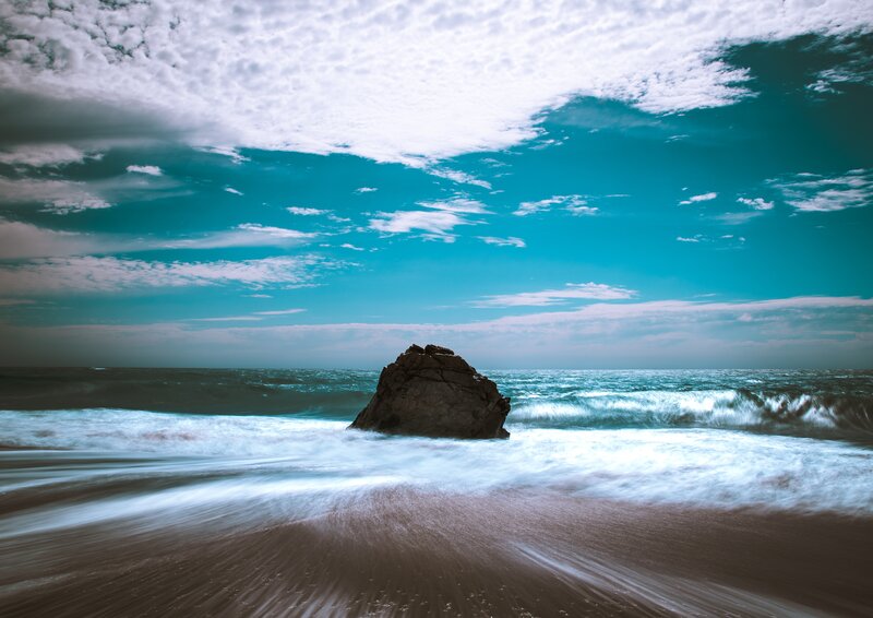 Rock in Ocean Waves — Blue