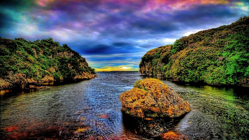 Rock in River Between Cliffs — Green