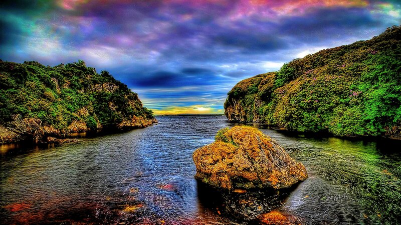 Rock in River Between Cliffs