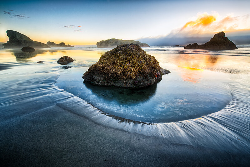 Rock in Tidal Pool — Blue, Serene, Sunset, Photograph