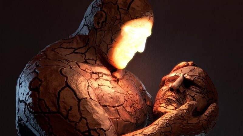 Rock-like Figure Holding Head — Brown, Dramatic