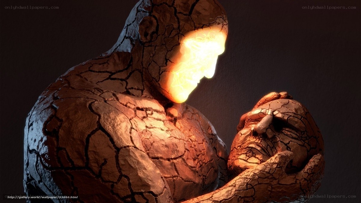 rock-like figure holding head