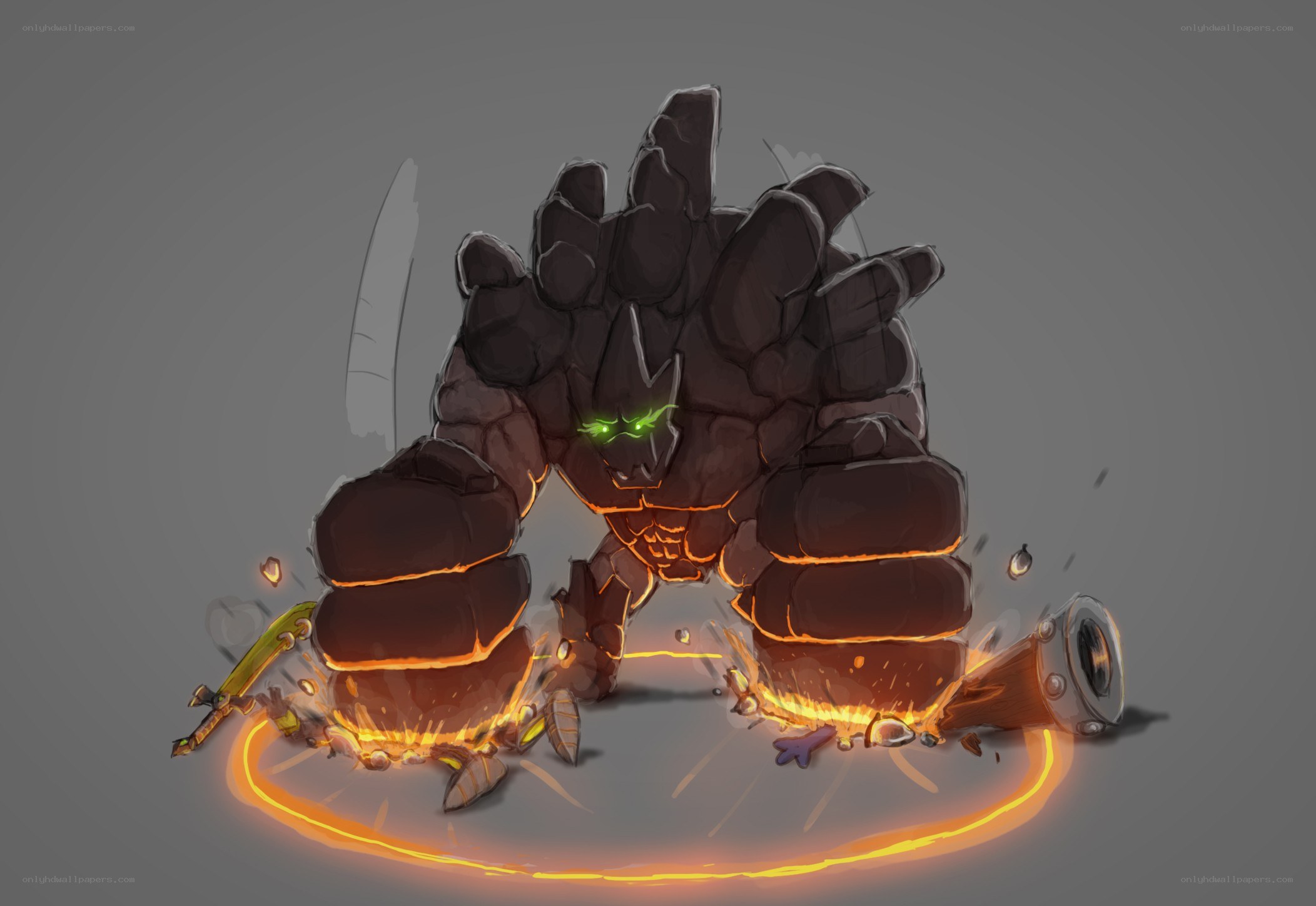 rock monster with glowing eyes