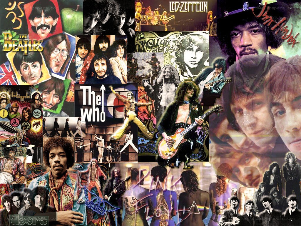 Rock music band collage