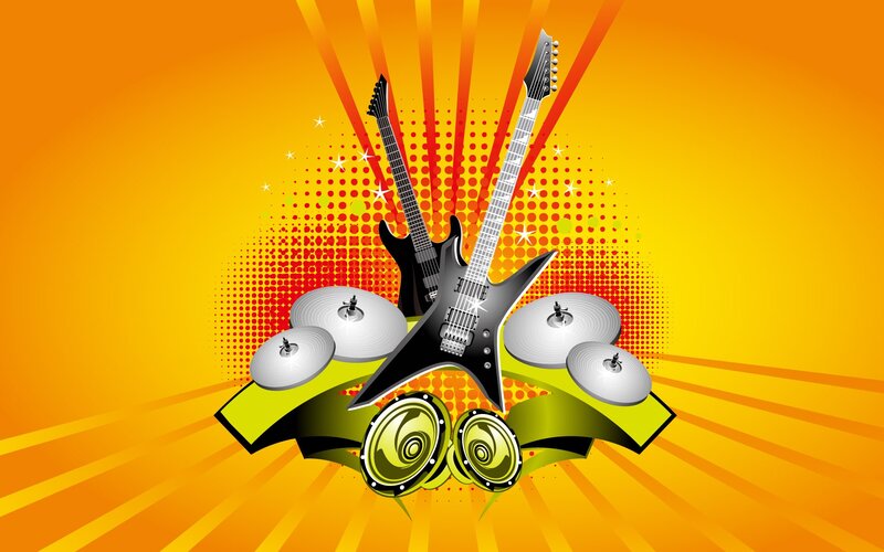 rock music instruments collage