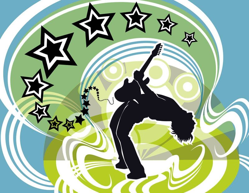 rock musician silhouette with stars