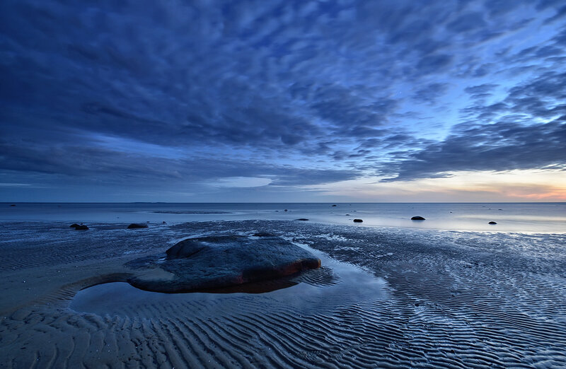 Rock on Beach at Dusk — Blue