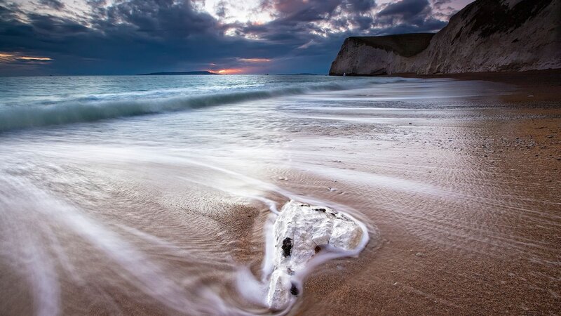Rock on Beach at Sunset — Blue, Dramatic