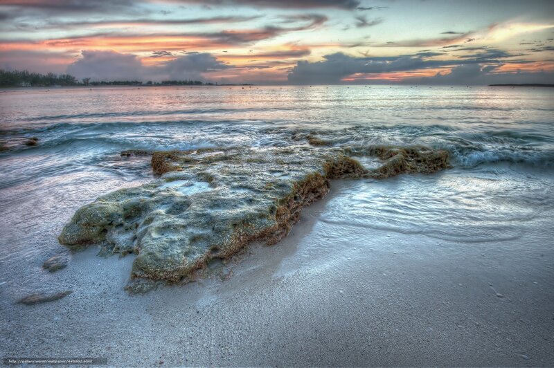 Rock on Beach at Sunset — Blue, Serene, Photograph, Ocean, Sky, Sand