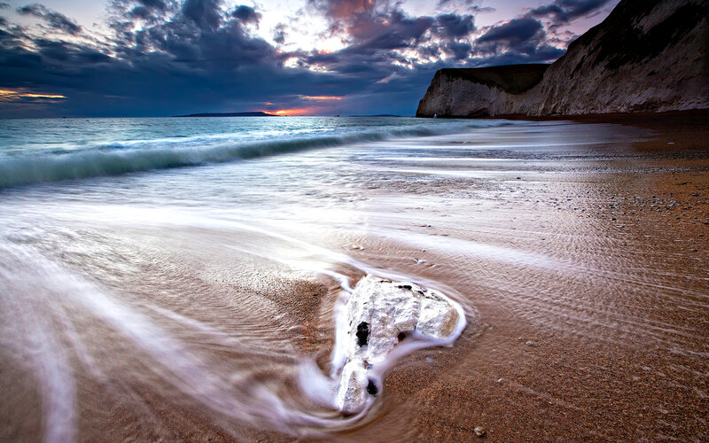 Rock on Beach at Sunset — Blue