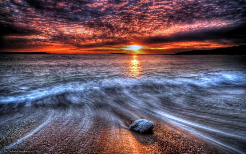 Rock on Beach at Sunset — Orange, Dramatic, Photograph