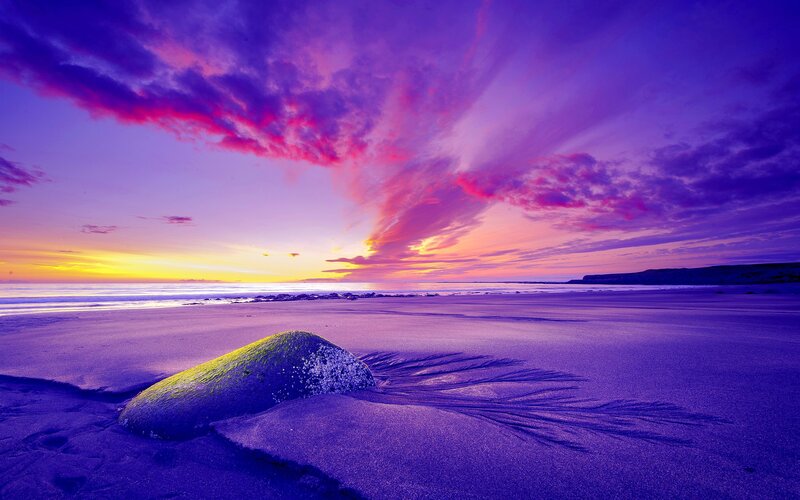 Rock on Beach at Sunset — Purple, Dramatic