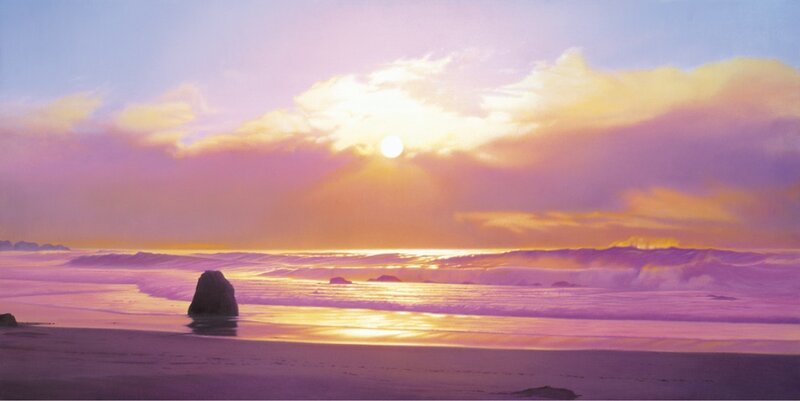 Rock on Beach at Sunset — Purple