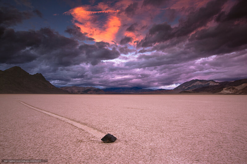 Rock on Cracked Desert — Purple, Dramatic