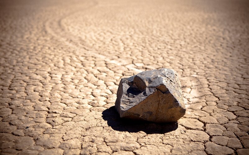 Rock on Cracked Ground — Brown, Arid